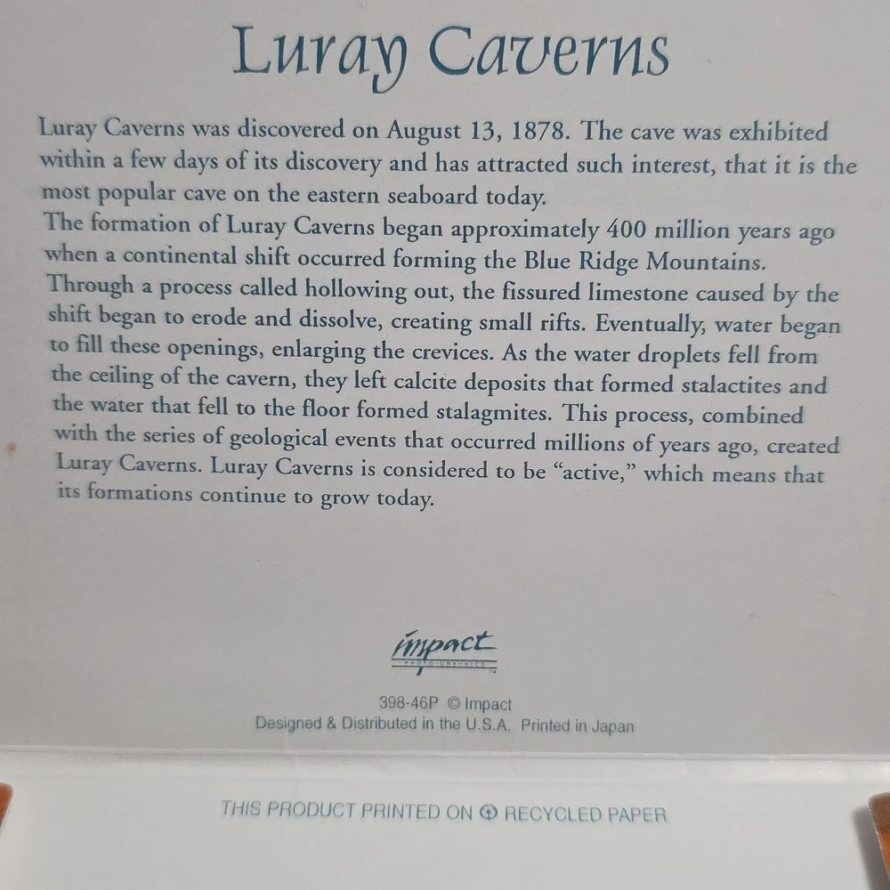 Luray Caverns Virginia Print Collection - Set Of 12 Post Card Prints NIP‎
